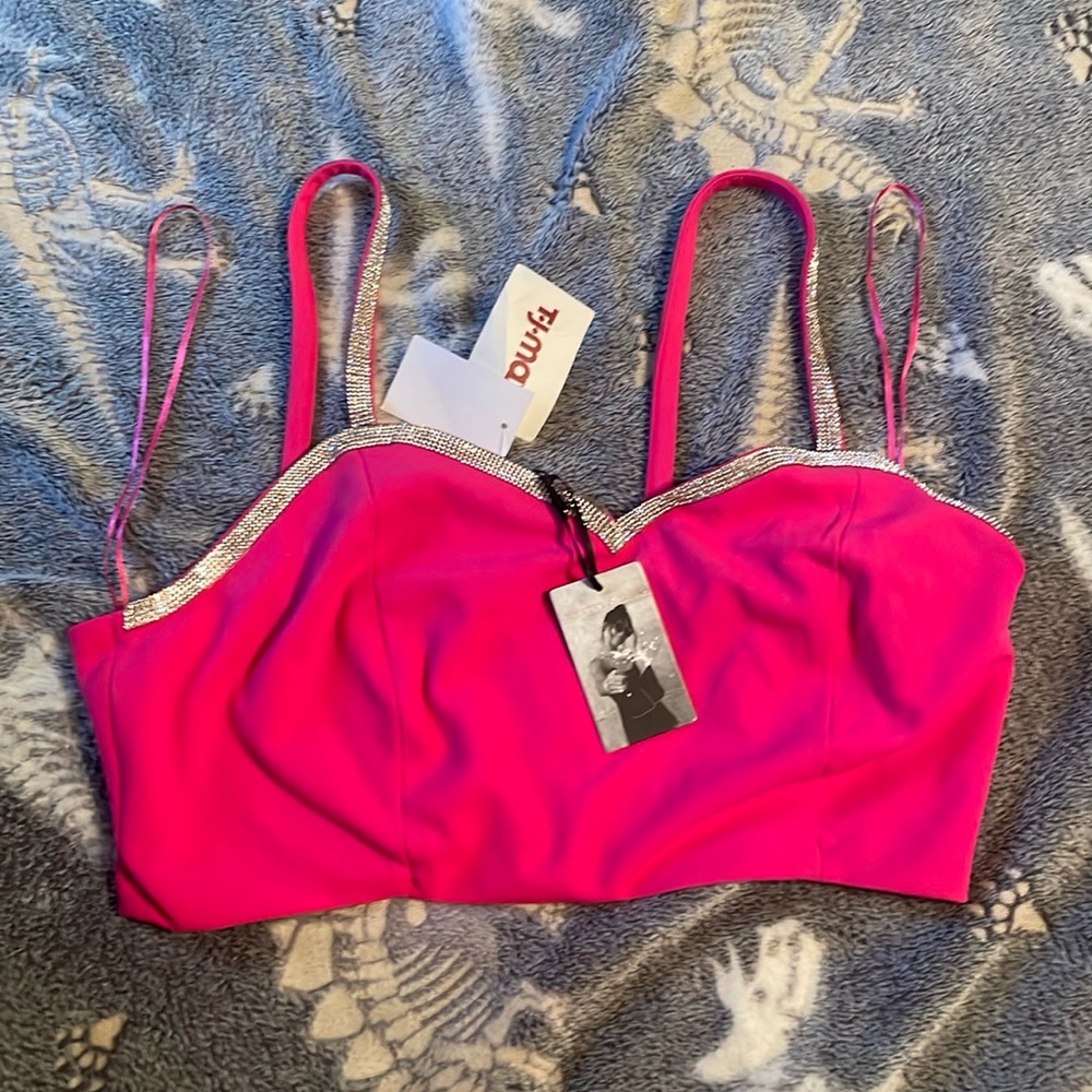 Small hot pink crop top with rhinestones